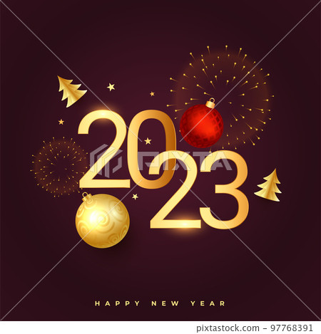 happy new year 2023 banner with christmas decoration and firework design vector illustration happy new year 2023 banner with christmas decoration and firework design vector illustration 97768391