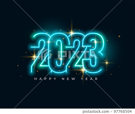 happy new year greeting background with 2023 text in light effect happy new year greeting background with 2023 text in light effect 97768504