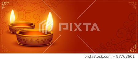 minimal style deepavali banner with realistic diya and text space minimal style deepavali banner with realistic diya and text space 97768601