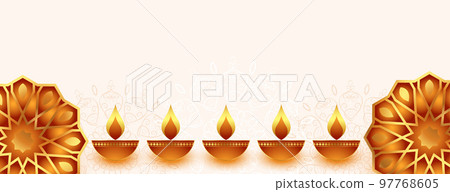 minimal style diwali banner with burning diya and floral design vector illustration 97768605