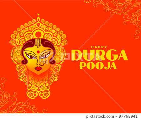 realistic durga pooja indian festival wishes card design vector illustration 97768941