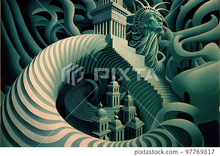 new york city statue of liberty painted by escher illustration generative ai 97769817