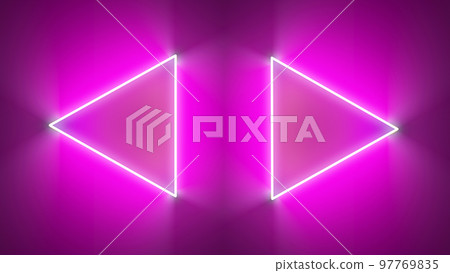 Neon triangle purple background. Futuristic technology purple wallpaper. Retro studio with purple neon lamps. 97769835