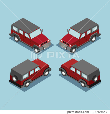 Isometric safari off road car . SUV red cross country vehicle. Isometric safari off road car . SUV red cross country vehicle. 97769847