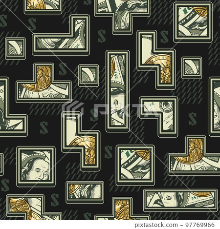 Money pattern like computer game in retro style. Creative illustration in vintage style for prints, clothing, surface design. Money pattern like computer game in retro style. Creative illustration in vintage style for prints, clothing, surface design. 97769966