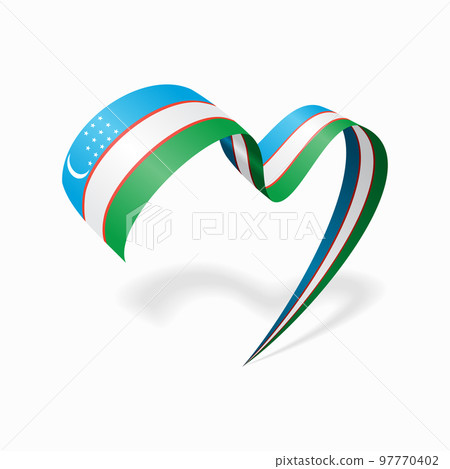 Uzbekistani flag heart-shaped wavy ribbon. Vector illustration. 97770402