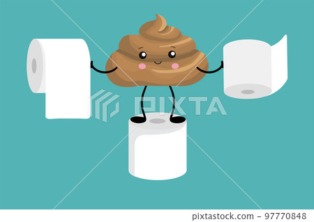 Brown poop illustration. Pile of dog poo in flat cartoon style isolated on white background. Funny excrement art. Brown poop illustration. Pile of dog poo in flat cartoon style isolated on white background. Funny excrement art. 97770848