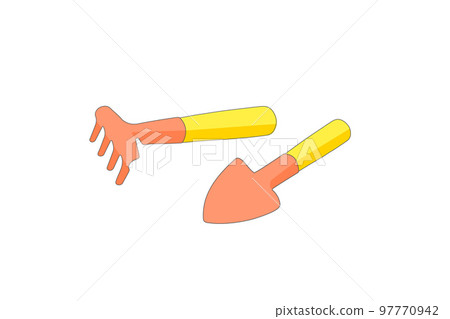 A shovel and rake icon on a white background. Design of garden tools. Vector illustration. 97770942