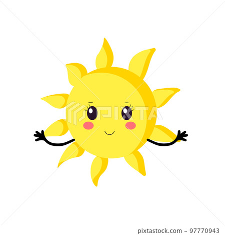 Vector logo of the sun icon. Silhouette of a kawaii-style. Sun icon on a white isolated background. Vector logo of the sun icon. Silhouette of a kawaii-style. Sun icon on a white isolated background. 97770943