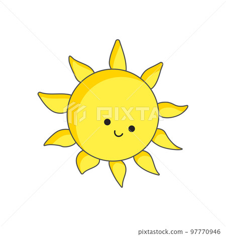 Vector logo of the sun icon. Silhouette of a kawaii-style. Sun icon on a white isolated background. 97770946