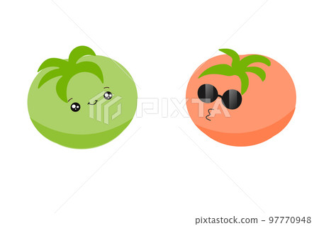 Funny tomatoes, green and red tomatoes, gardening. Vector illustration on a white background. Funny tomatoes, green and red tomatoes, gardening. Vector illustration on a white background. 97770948