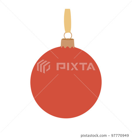 The Christmas tree ball is red. Christmas tree decoration highlighted on a white background. A symbol of a happy New Year, celebration of Christmas holidays, winter. Flat design. Vector illustration 97770949