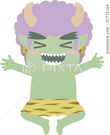 一個綠色的惡魔快樂地跳躍 97771164