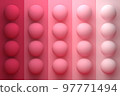 Abstract geometric background of monochrome gradient round buttons in a line of 4 pieces and five columns 97771494