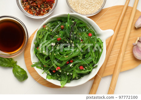 Concept of Japanese cuisine, Chuka salad, top view Concept of Japanese cuisine, Chuka salad, top view 97772100