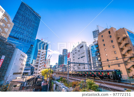 Tokyo cityscape in Japan View of Shibuya Station, Shibuya Scramble Square, Nonbei Yokocho, Black Yamanote Line, etc. Tokyo cityscape in Japan View of Shibuya Station, Shibuya Scramble Square, Nonbei Yokocho, Black Yamanote Line, etc. 97772151