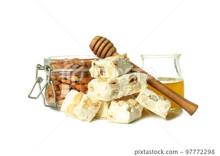 Concept of tasty food, nougat, isolated on white background Concept of tasty food, nougat, isolated on white background 97772298