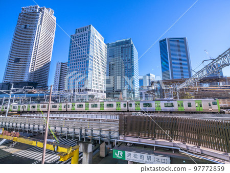 Tokyo cityscape in Japan View of Yamanote Line and skyscrapers from in front of Hamamatsucho Station (North Exit) Tokyo cityscape in Japan View of Yamanote Line and skyscrapers from in front of Hamamatsucho Station (North Exit) 97772859