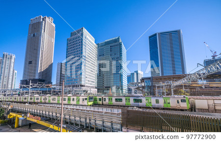 Tokyo cityscape in Japan View of Yamanote Line and skyscrapers from in front of Hamamatsucho Station (North Exit) 97772900