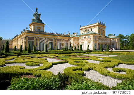 Historical palace at garden in Wilanow in Warsaw city of Poland 97773095