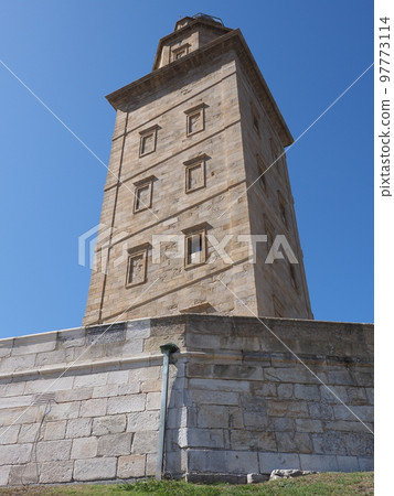 Close up on tower of Hercules in A Coruna city in Spain - vertical 97773114