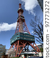 Sapporo TV tower and cherry blossoms 97773272
