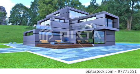 A compact futuristic country house in an ecologically clean park area. Finishing with aesthetic durable heat 97775551