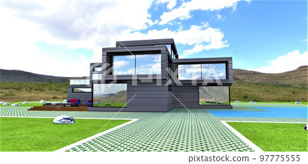 A wonderful luxury cottage in a mountainous eco-friendly region. The house is designed with the latest technology. Full autonomy and low power consumption. Zero carbon monoxide emissions. 3d A wonderful luxury cottage in a mountainous eco-friendly region. The house is designed with the latest technology. Full autonomy and low power consumption. Zero carbon monoxide emissions. 3d 97775555