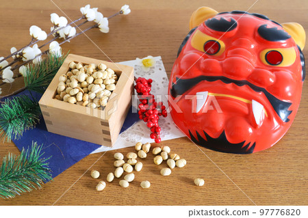 A demon mask and beans Setsubun image 97776820