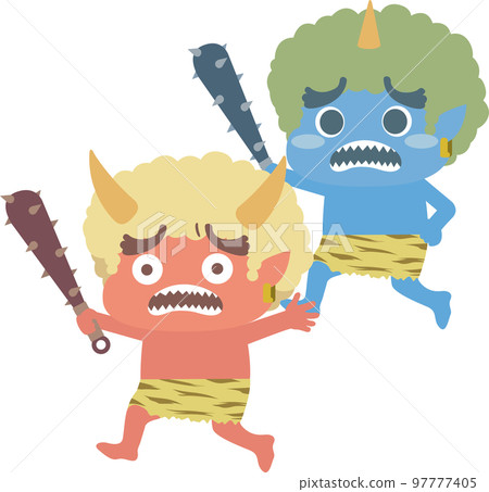 Red demon and blue demon running away with... - Stock Illustration ...