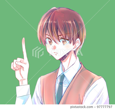 一個嚴肅的男學生指向 一個嚴肅的男學生指向 97777797