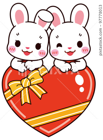 心形禮物上的可愛兔子 心形禮物上的可愛兔子 97778013