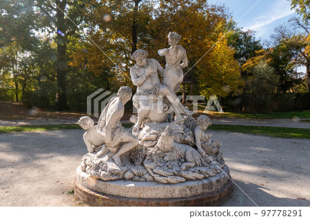 Gruppo del Sileno statue by J.B. Boudard in the Ducal Park in Parma, Italy. 97778291