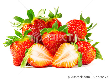Fresh juicy sweet strawberies isolated on white Fresh juicy sweet strawberies isolated on white 97778473