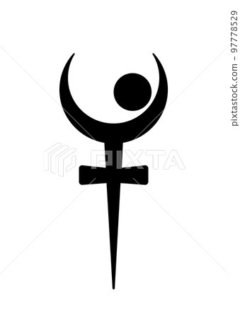 Mystical lunar cross. Sacred Geometry, Occult religious symbol, masonic sign of the crescent moon, black astrology moon. Tattoo design. Vector illustration isolated on white background 97778529