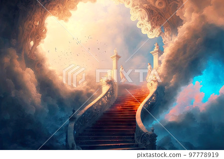 Sinuous stairway to heaven surrounded by clouds 97778919