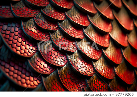 Scales of red dragons as mythical and fabulous animal Scales of red dragons as mythical and fabulous animal 97779206