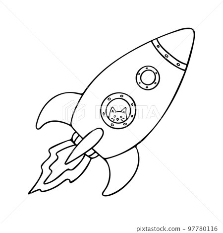 Doodle of rocket with cat astronaut 97780116