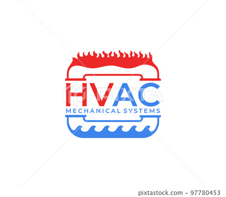 HVAC systems, plumbing, heating, ventilation and air conditioning, logo design. Construction, repair and installation of air conditioners and ventilation system, vector design and illustration 97780453