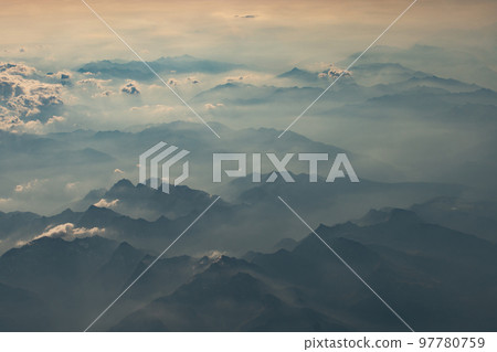 beautiful picturesque mountains from the height of a bird's eye beautiful picturesque mountains from the height of a bird's eye 97780759