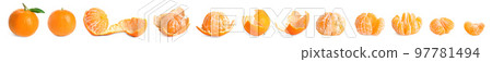Set of fresh juicy tangerines on white background. Banner design 97781494