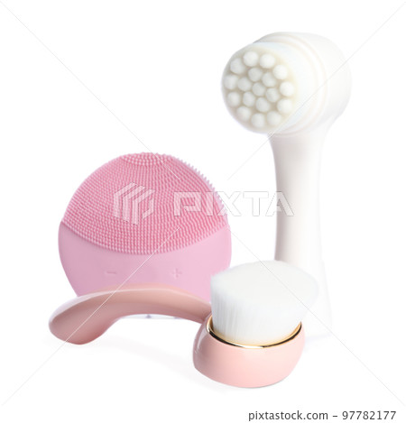 Face cleansing brushes isolated on white. Cosmetic tools 97782177