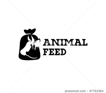 Animal feed and pet food, cow, pig in burlap pouch sack bag, logo design. Food for cattle, livestock, farm, vector design and illustration Animal feed and pet food, cow, pig in burlap pouch sack bag, logo design. Food for cattle, livestock, farm, vector design and illustration 97782964