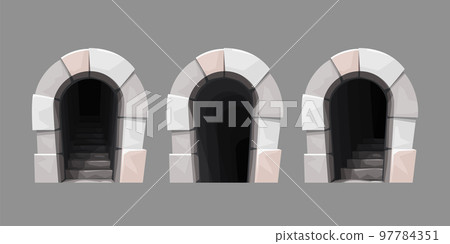 set of medieval tunnel entrance front view 97784351