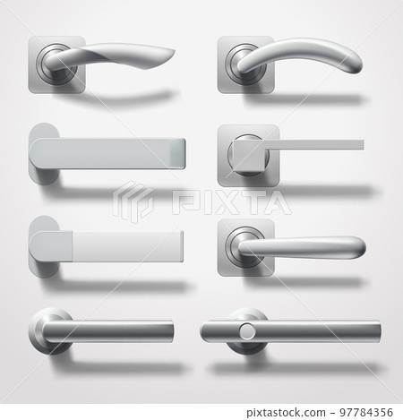 realistic door handles in set on white 97784356