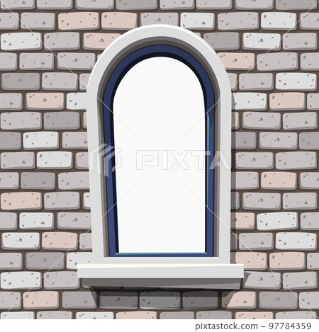medieval window in stone wall front view medieval window in stone wall front view 97784359