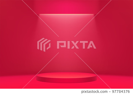 a red color podium in perspective view 97784376