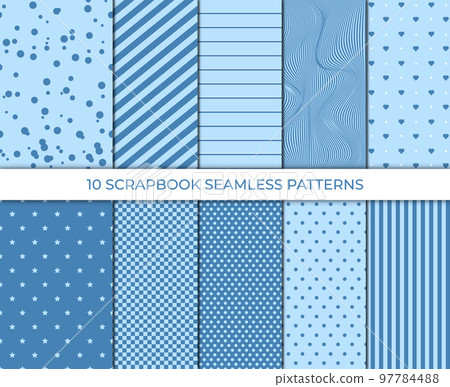 Set of cute sweet blue seamless patterns. Wallpaper for little baby boy. Blue background collection. Baby boy pattern seamless. Cute illustration Set of cute sweet blue seamless patterns. Wallpaper for little baby boy. Blue background collection. Baby boy pattern seamless. Cute illustration 97784488