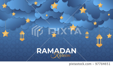 Ramadan Kareem Banner. Ramadan kareem muslim religion holy month flat banner copy space vector illustration 97784651