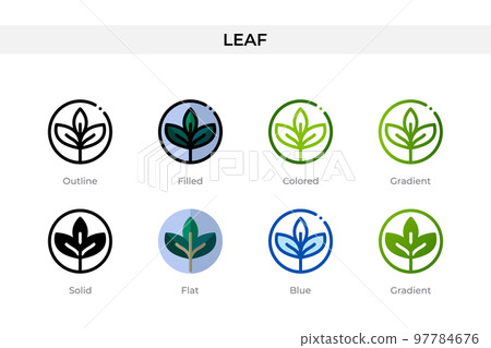 Leaf icon in different style. Leaf vector icons designed in outline, solid, colored, filled, gradient, and flat style. Symbol, logo illustration. Vector illustration Leaf icon in different style. Leaf vector icons designed in outline, solid, colored, filled, gradient, and flat style. Symbol, logo illustration. Vector illustration 97784676